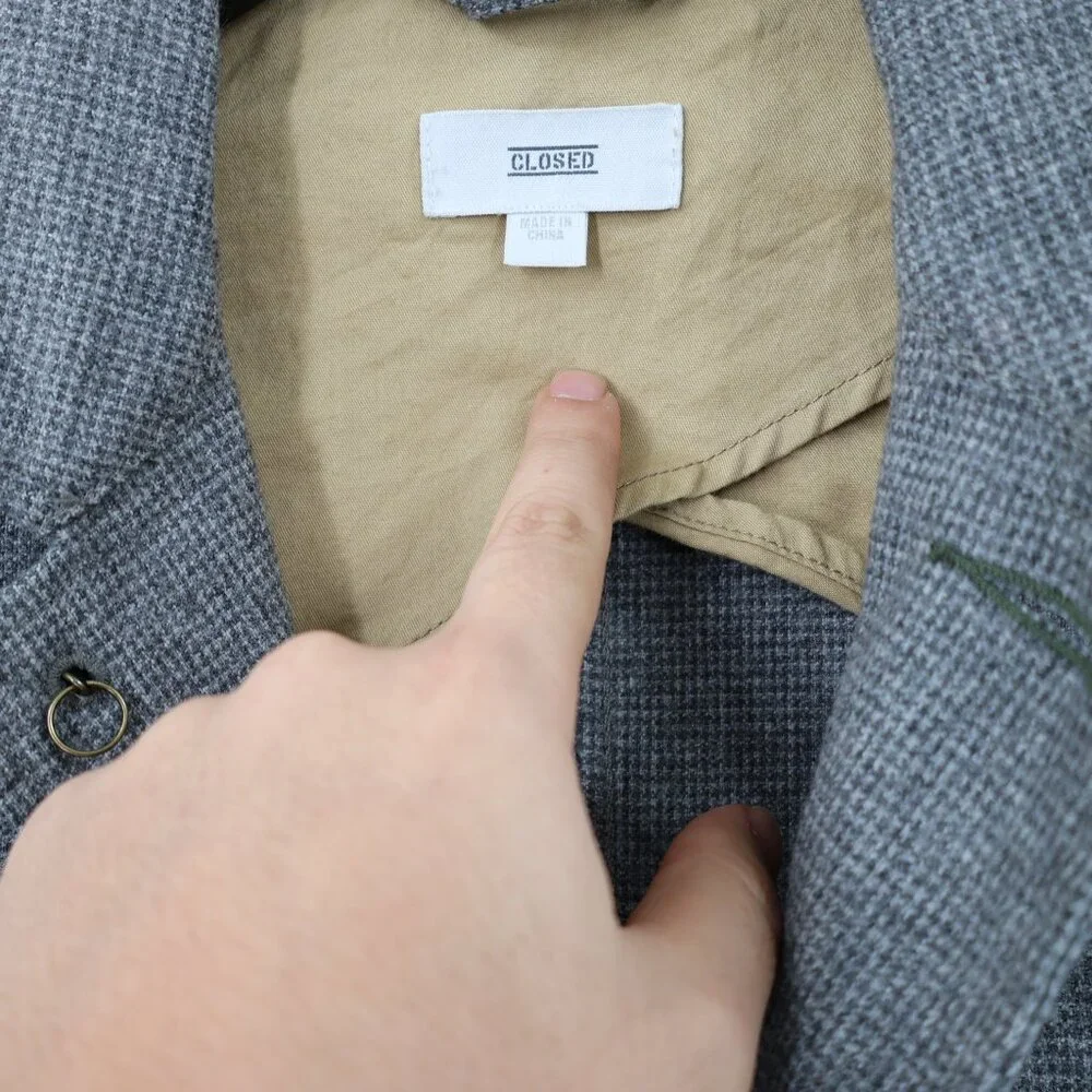 Closed Worker Jacket Mens 38 Wool Blend Three Button patch Pockets houndstooth